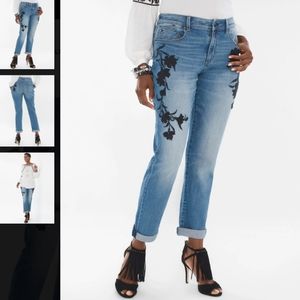 Chico's Boyfriend Floral Embroidery Ankle Jeans
